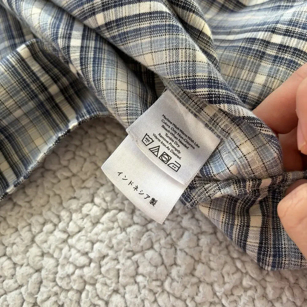 Eddie Bauer Mens Relaxed Fit Plaid Button‎ Down Shirt Blue 100% Cotton Size L